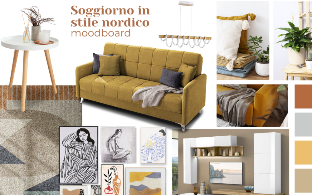 Moodboard soggiorno stile nordico